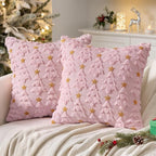 MIULEE Christmas Pillow Covers 18x18 Inch Set of 2, Pink Christmas Tree Plush Faux Fur Pillowcases Soft Decorative Throw Pillow Cases for Couch Sofa Living Room Winter Xmas Holiday Home Decor