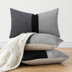 Adabana Stripe Pillow Covers 12x20 Set of 2 Square Patchwork Linen Decorative Lumbar Throw Pillow Covers Modern Farmhouse Decor Pollowcases for Couch Sofa Bedroom,White Stripe