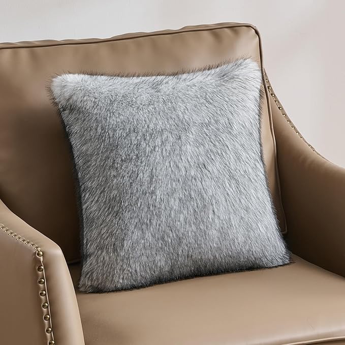 FUTEI White Decorative Throw Pillow Covers 18x18 Inch Set of 2,Soft Faux Raccoon Fur Textured Cushion Case,Modern Home Luxurious Decor for Couch Bed Living Room