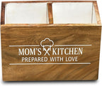 Wooden Utensil Holder For Countertop - Durable Cooking Utensils Holder - large Rustic Countertop Kitchen Décor - Spatula Utensils And Spoons Organizer With Divider
