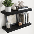Floating Shelves for Wall with Invisible Brackets, Wall Mounted Engineered Wood Shelves with Wood Grain for Living Room, Bedroom, Bathroom, Kitchen Decor and Storage, Oak, 24"L Set of 2, Black