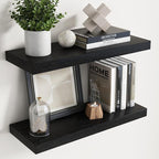 Floating Shelves for Wall with Invisible Brackets, Wall Mounted Engineered Wood Shelves with Wood Grain for Living Room, Bedroom, Bathroom, Kitchen Decor and Storage, Oak, 24"L Set of 2, Black
