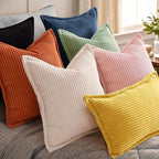 decorUhome Corduroy Black Throw Pillow Covers 12x20 Set of 2 Decorative Soft Boho Farmhouse Lumbar Euro Couch Pillow Covers for Living Room Bed Sofa Broadside Striped Pillow Cases