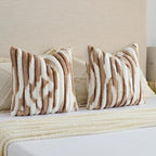 FUTEI Brown Decorative Throw Pillow Covers 16x16 Inch Set of 2, Soft Tie-Dye Faux Rabbit Fur Striped Texture Cushion Case, Modern Home Decor for Couch Bed Living Room