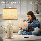 26" Farmhouse Table Lamp Dual Light, 3-Way Dimmable Touch Lamps, Rustic Nightstand Bedside Lamps with 2 USB Ports + AC Outlet, Modern Nightlight for Living Room Bedroom and Nightstand