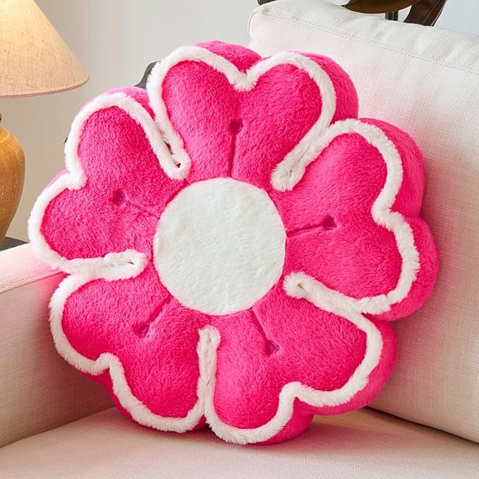 Flower Shaped Decorative Throw Pillow Cushion for Bed Couch, Cute Flower Plush Throw Pillows Home Decor Floor Pillow Seating Cushions (Hot Pink, 17.7 Inches)