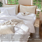MooMee Bedding Duvet Cover Set 100% Washed Cotton Linen Like Textured Breathable Durable Soft Comfy (Solid Bright White, Oversized King Plus 128"x120")