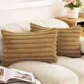 Double-Sided Faux Fur Plush Throw Pillow Covers 12x20 Set of 2 Fuzzy Striped Soft Cozy Pillowcase Luxury Decorative Lumbar Pillows Fluffy Rectangle Cushion Cover for Couch Bed,Camel