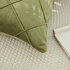 JAUXIO Diamond Pinch Pleated Crystal Velvet Pillowcases 2 Pack Solid Pintuck Throw Cushion Cover for Home Decor Hidden Zipper Closure (Sage, King)