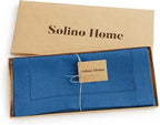 Solino Home Linen Table Runner 108 Inches Long - 100% Pure Linen Indigo Blue Table Runner 14 x 108 Inch for Fall, Autumn, Christmas - Classic Hemstitch