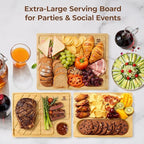 Large Bamboo Cutting Boards Set of 4 for Kitchen, Bamboo Charcuterie Chopping Board with Holder Non Slip, Steak Serving Tray with Juice Groove, Big Butcher Block for Cheese, Ideal for Gift