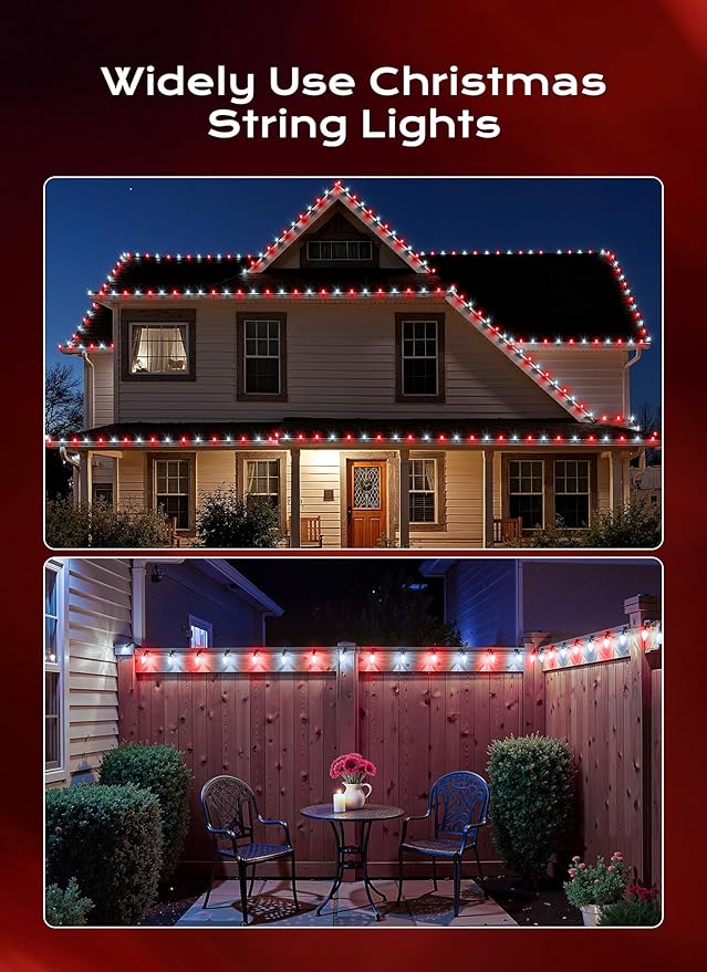 C9 Christmas Lights Outdoor, 100 FT 150 LED Connectable C9 String Lights with 8 Modes and Timer Xmas Tree Patio Roofline Garden Yard Holiday Party Indoor Outdoor Decoration, Red and White