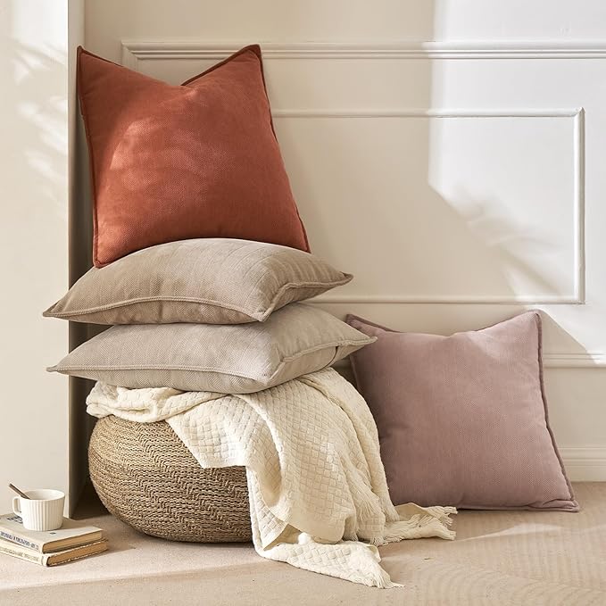 MIULEE Pack of 2 Blush Pink Decorative Pillow Covers 22x22 Inch Soft Chenille Luxurious Couch Throw Pillows Farmhouse Cushion Covers Euro Shams with Elegant Design for Sofa Bed Living Room Home Decor