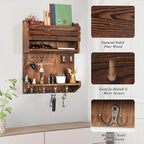 Key Holder, Wall Mounted Mail Organizer, Keys Holder on Wall with 9 Key Hooks, Umber