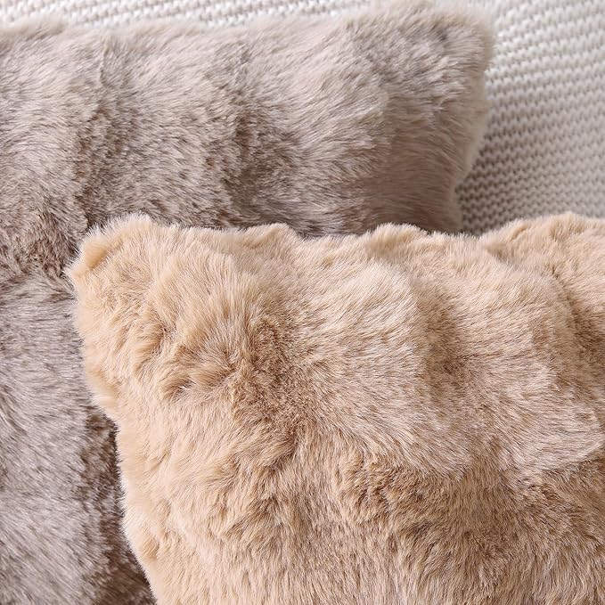 MADIZZ Pack of 2 Thick Plush Wool Throw Pillow Covers 18x18 Inch Camel Soft Neutral Decorative Throw Pillows Accent Boho Cushion Covers for Couch Sofa Bedroom Pillow Shell