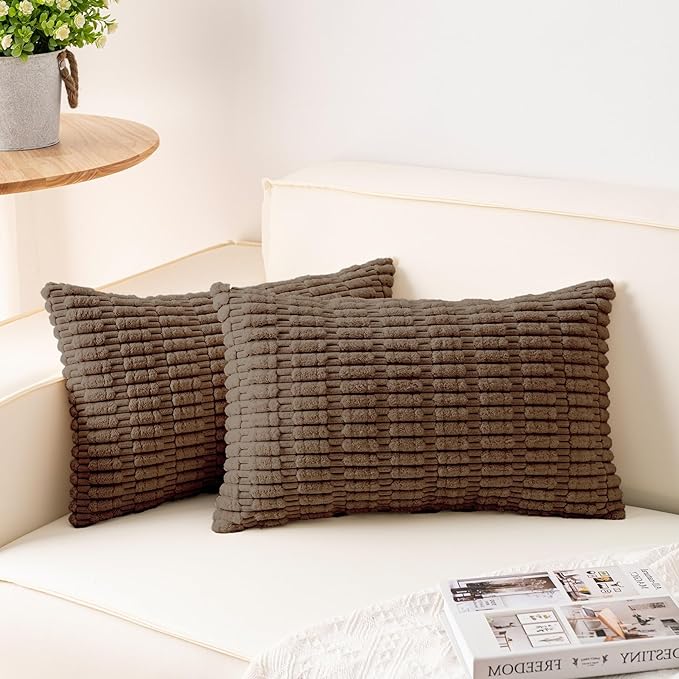 Pack of 2 Corduroy Decorative Throw Pillow Covers 12x20 InchSoft Striped Pillow Covers Modern Farmhouse Home Decor for Sofa Living Room Couch Bed（Green）