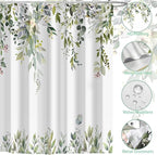 Eucalyptus Shower Curtain, Sage Green Watercolor Leaves with Floral Botanical Bathroom Decor, Waterproof Fabric Bath Curtain Set with Hooks, 72x72 Inches