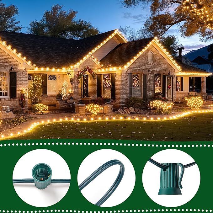 C9 Bulb String Lights Outdoor 100 Feet Multicolored Christmas Lights Green Wire for Outdoor Patio Room Christmas Tree Party Backyard Xmas Decoration, E17 Base, 100+4 Bulbs, Not Connectable