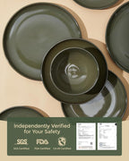 Ceramic Plate Set 10 Inch, Terracotta Dinner Plates of 6, Microwave Safe Plate, Large Serving Plates for for Salad Pasta Steak, Blackish Green