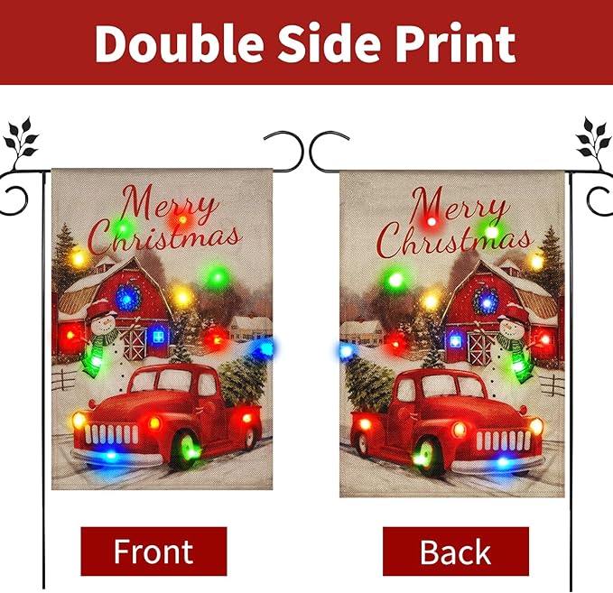 Lights Garden Flag,Double Sided Christmas LED Outdoor Christmas Yard Flag for Winter Outdoor Decoration (Multi_car, 28 * 40)