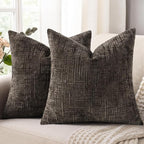 decorUhome Dark Brown Chenille Throw Pillow Covers 26x26 Set of 2 Thick Textured Slubby Couch Pillow Covers Farmhouse Accent Modern Neutral Decorative Pillow Cases for Bed Sofa Living Room