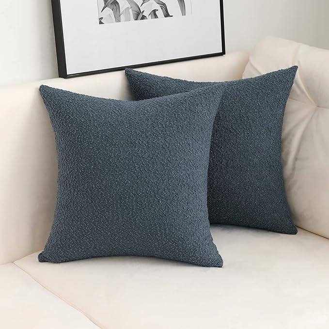 Jeneoo Grey Blue Decorative Square Thick Accent Throw Pillow Covers Fine Textured Boucle Couch Cushion Case for Home Livingroom Sofa Decor, Set of 2, 18 x 18 Inch