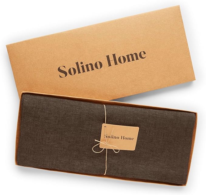 Solino Home Linen Chambray Brown Table Runner 156 Inches Long - Athena, 100% Pure Linen Dining Table Runner 14 x 156 Inch for Fall, Autumn, Thanksgiving - Handcrafted and Machine Washable