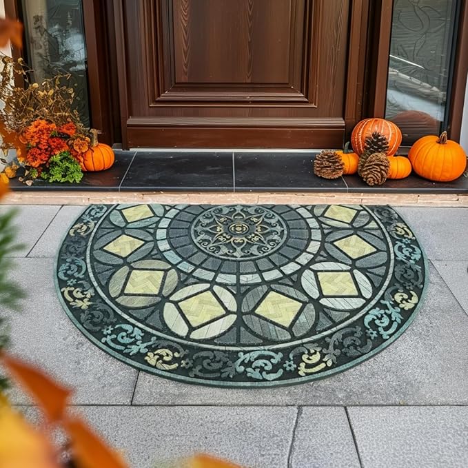 CHICHIC Entrance Door Mat Large 18 x 30 Inch Entry Way Doormat Front Door Rugs Outdoors Heavy Duty Welcome Mat Non Slip Rubber Back Low Profile for Garage, Patio, High Traffic Area, Grey Teal