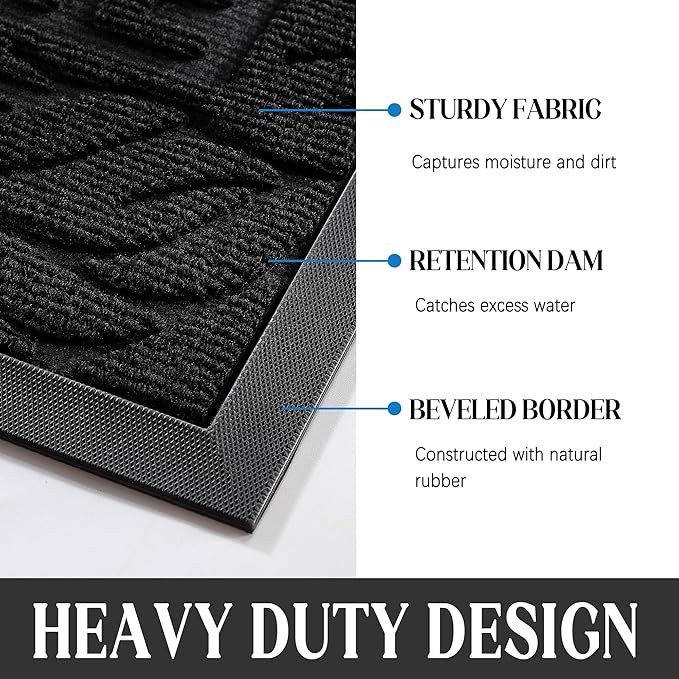 Yimobra Large Welcome Mat 60x36, Waterproof Non-Slip Outdoor Mats for Front Door Outside Entrance, Low-Profile Entryway Mat Indoor for Garage Patio, Black