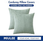 MIULEE Pack of 2 Corduroy Soft Soild Decorative Square Throw Pillow Covers Set Cushion Cases Pillowcases for Sofa Bedroom Couch 18 x 18 Inch Greyish Green