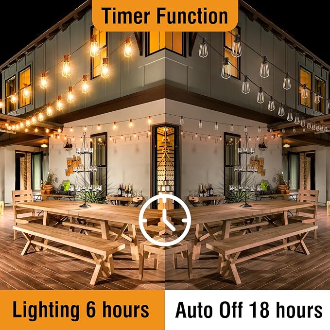 btfarm 100FT LED Outdoor String Lights Waterproof with Remote, Patio Lights with 32+2 ST38 Edison Bulbs, Hanging Light for Outside with Timer for Backyard Party Yard Gazebo Porch, 2700K Dimmable