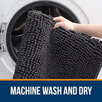 OLANLY Bathroom Rugs 59x35, Extra Soft Absorbent Chenille Bath Rugs, Rubber Backing Quick Dry, Machine Washable Bath Mats for Bathroom Floor, Tub and Shower, Home Decor Accessories, Dark Grey