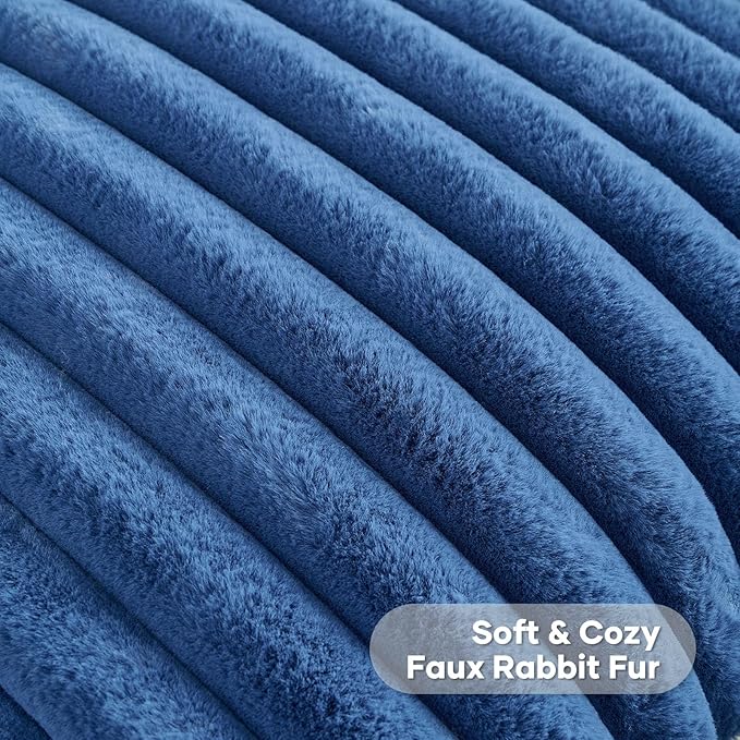 FUTEI Navy Blue Striped Decorative Throw Pillow Covers 12x20 Inch Set of 2,Rectangle Winter Decorations Couch Lumbar Pillowcase,Soft Cozy Faux Rabbit Fur & Velvet Back,Modern Home Decor for Bed