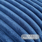 FUTEI Navy Blue Striped Decorative Throw Pillow Covers 24x24 Inch Set of 2,Square Winter Decorations Couch Euro Pillow Case,Soft Cozy Faux Rabbit Fur & Velvet Back,Modern Home Decor for Bed