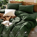 MooMee Bedding Duvet Cover Set 100% Washed Cotton Linen Like Textured Breathable Durable Soft Comfy (Solid Forest Green, Oversized King Plus 128"x120")