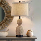 26.5" Rattan Table Lamp Boho Table Lamps Set of 2 for Living Room, Bedside Lamps for Nightstand, Rattan Lamp for Bedroom, Farmhouse Table Lamps for Boho Decor, End Table