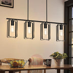 4-Lights Farmhouse Kitchen Light Fixtures Over Island, Adjustable Height Dining Room Chandelier Over Table with Flexible Shade, Hanging Pendent Lighting Over Bar, Black