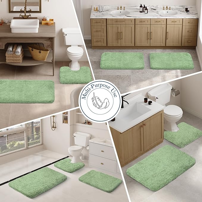 Walensee Non Slip Bath Mat (16 x 24, Sage Green) Soft Microfiber Shaggy Bath Mat Water Absorbent Machine Washable Thick Plush Shower Rug