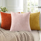 decorUhome Chenille Blush Pink Throw Pillow Covers 24x24 Inch Set of 2, Decorative Soft Couch Pillow Covers Solid Dyed Accent Velvet Farmhouse Neutral Square Pillow Cases for Sofa Bed Living Room