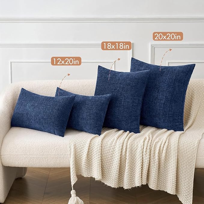 MIULEE Pack of 2 Couch Throw Pillow Covers 12x20 Inch Spring Soft Dusty Blue Chenille Pillow Covers for Sofa Living Room Solid Dyed Pillow Cases