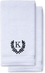 Decorative and Monogrammed Hand Towels for Bathroom Kitchen Makeup | Personalized Gift for Wedding-Bridal | Roman Font Custom Luxury Turkish Towel | Spa Collection, Oversized, 16 X 30 Inch, Set of 2