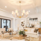 39" Gold Boho Fabric Chandelier for Living Room 8-Light Large Coastal Boho Pendant Light Fixture Bedroom Adjustable Rustic Farmhouse Chandeliers for Dining Room Kitchen Island Foyer