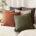 Foindtower Set of 2 Decorative Linen Fringe Throw Pillow Covers Farmhouse Cushion Cover with Tassels Lumbar Accent Pillowcase for Couch Bed Living Room Home Bedroom Decor, 12×24 Inch, Fall Rust Orange