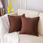 Jeanerlor Pack of 2 24 x 24 Inch Cotton Linen Soft Soild Decorative Square Throw Pillow Covers Green Cushion Case Set for Bedroom/Sofa/Car 60 x 60 cm, Reddish Brown