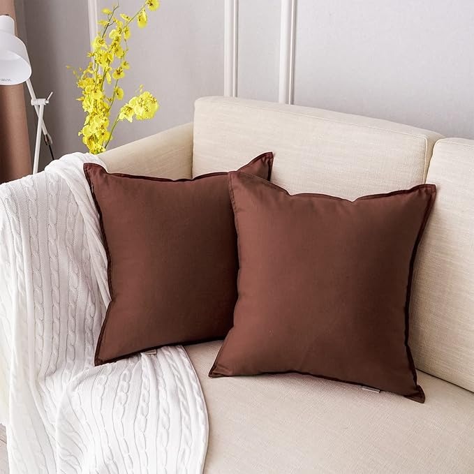 Jeanerlor 18"x18" Solid Cotton Linen Decoration Throw Pillow Case with Zipper Euro Sham Cushion Case Cool Pillow Cover Delicate Decorative Pillowcase for Chair/Bed/Couch,2 Packs, Reddish Brown