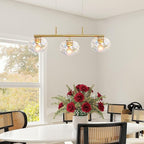 Brushed Brass Gold Chandelier Light Fixture with 7" Stained Glass Shade, 30" W Modern Pendant Lighting for Kitchen Island Dining Room