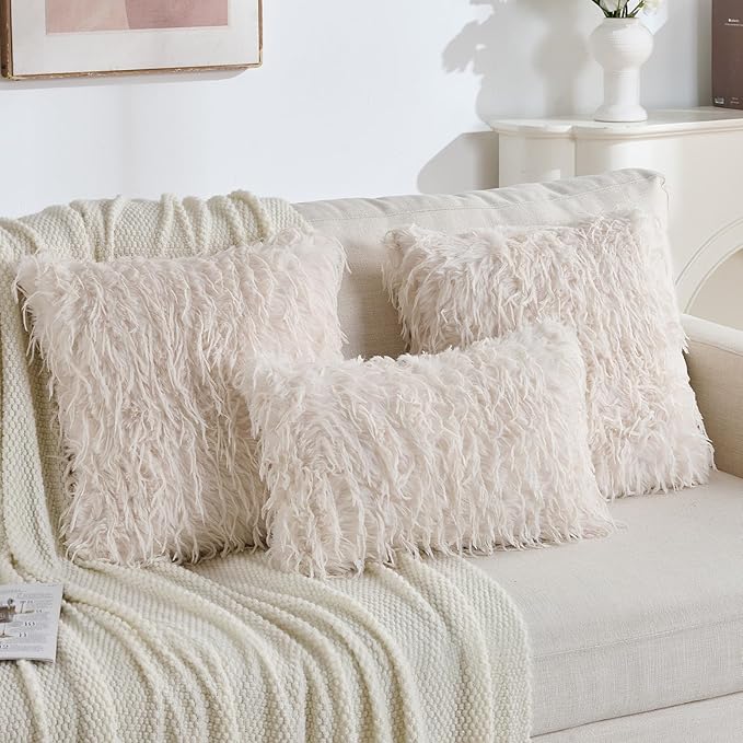 FUTEI Cream White Decorative Throw Pillow Covers 20x20 Inch Set of 2,Soft Fluffy Faux Feather Texture Cushion Cases,Modern Home Luxury Decor for Couch Bed Living Room