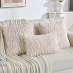 FUTEI Cream White Decorative Throw Pillow Covers 12x20 Inch Set of 2,Soft Fluffy Faux Feather Texture Lumbar Pillow Cases,Modern Home Luxury Decor for Couch Bed Living Room