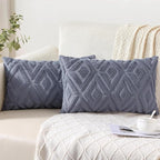 Pallene Blue Grey Throw Pillow Covers 12x20 Set of 2, Soft Plush Faux Fur Decorative Lumbar Couch Pillow Covers for Sofa Bed Living Room Pillow Cases with 3D Diamond Pattern