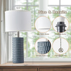 Table Lamps for Living Room Set of 2, Ceramic Table Lamps for Bedroom, 20" Modern Lamps for Night Stands, Grey